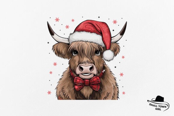 Christmas Coquette Highland Cow Santa: Festive Design Asset