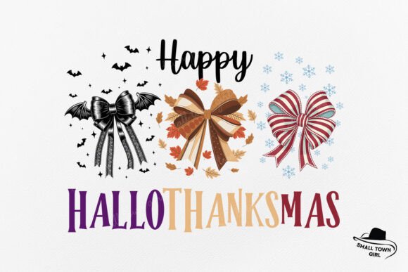 Happy Hallothanksmas Coquette Bow Png for Festive Designs