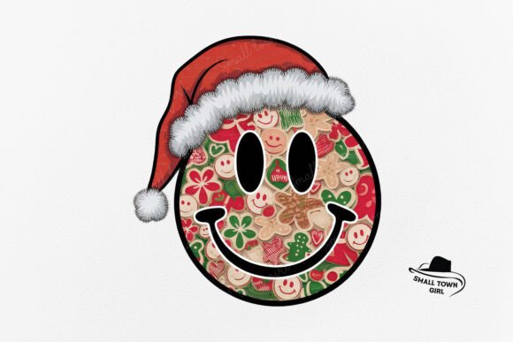 Retro Christmas Smiley Face Santa Hat: A Playful Design Asset