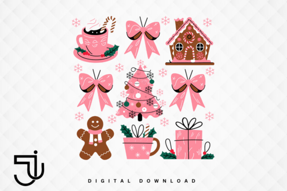 Retro Pink Christmas Coquette Bow PNG: A Designer's Holiday Asset