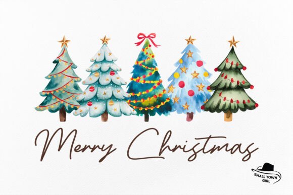 Retro Watercolor Merry Christmas Tree: A Festive Design Asset